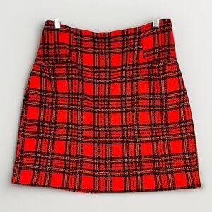 Gianni Bini Womens Large Red Black Plaid Skirt A Line Preppy Punk 90s